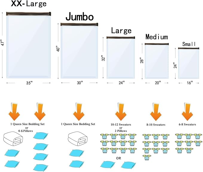 Vacuum Storage Bags Jumbo (12 x Jumbo),Plastic Packaging Bags,Space Saver Sealer Compression Bags for Blankets, Comforters, Pillows, Bedding,Clothes Storage