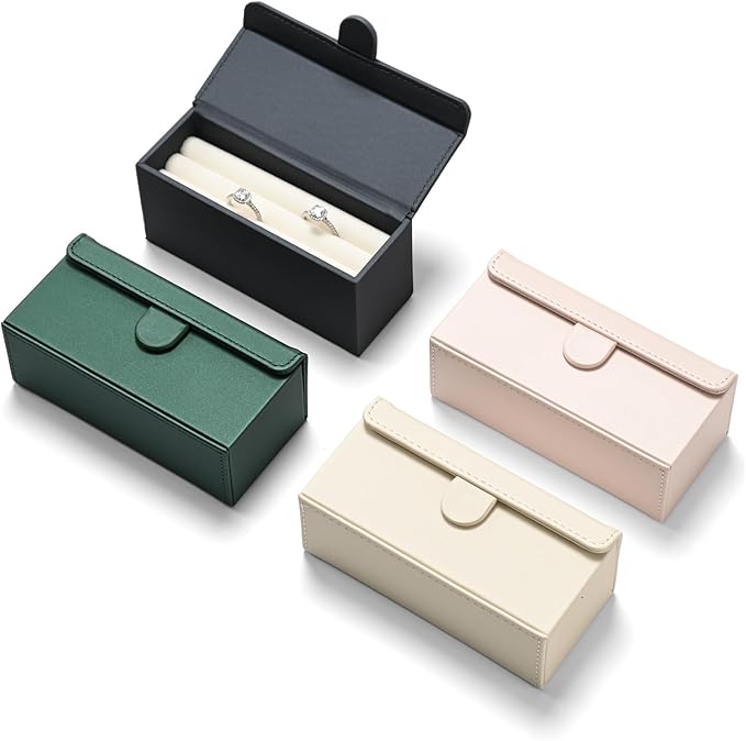 Oirlv Travel Rings Organizer Case in Blush Pink, Premium Leather & Soft Velvet Portable Jewelry Box, Secure Compact Holder for Women‘s Travel, Gym & Daily Organization (Holds 6-8 Rings)