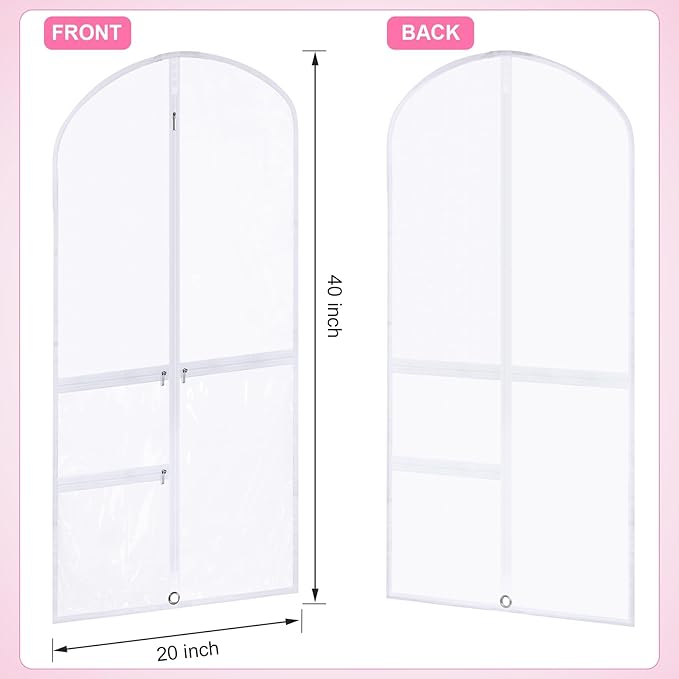 Geelin 14 Pcs Garment Bags for Dance Costumes PVC Clear with Zippers 20 x 40 Inch Garment Bag with Pockets Dance Costume Organizer Carrier for Storage Cover for Adult (White)