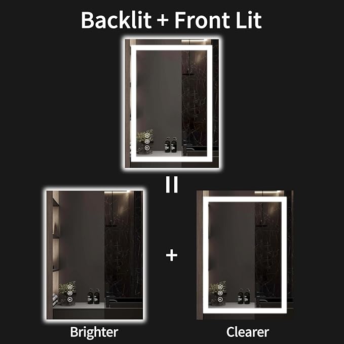 24"x32" LED Bathroom Mirror with Lights, Dimmable, Anti-Fog, Lighted Bathroom Vanity Mirror for Wall, Backlit + Front Lit, Memory Function, Shatter-Proof, Tempered Glass