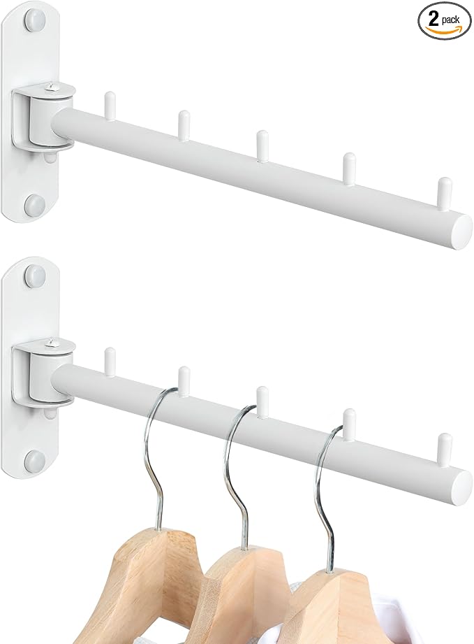 Swing Clothes Hanger Rack, Garment Racks Clothes Bar Wall Mounted, 180°Rotation Laundry Drying Rack 304 Stainless Steel Space Saving Clothing Hanging System for Laundry Room Bedroom Balcony