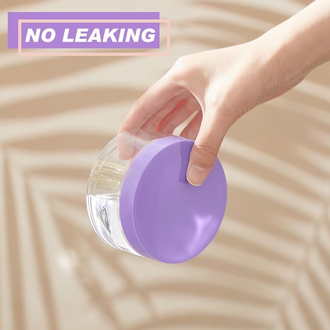 Dandat 24 Pcs 8 oz Plastic Jar Container with Lid and Label Refillable Empty Round Clear with Purple Pet Cosmetic Sample Slime Containers for Lotion, Cream, Ointments Body Butter Makeup Travel Storage