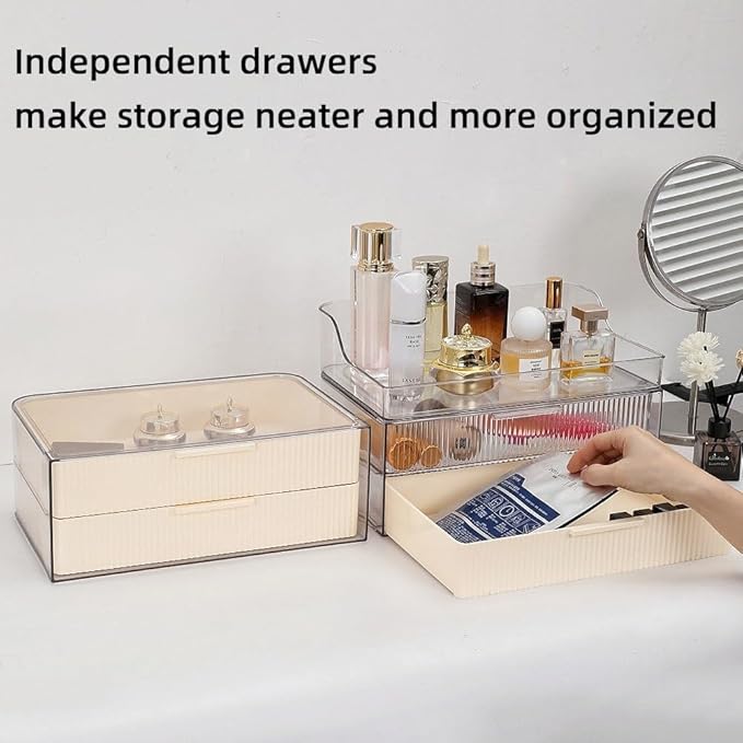 Makeup Organizer Countertop Large Cosmetic Display Cases Cosmetic Organizer Skin care Organizer, 2 Drawers