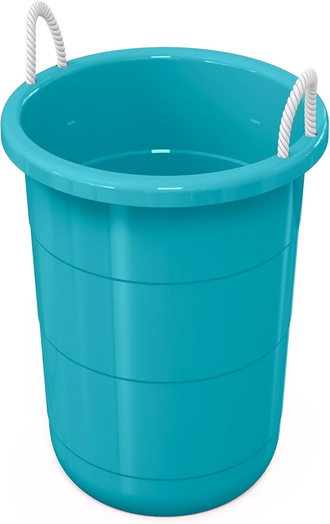 Life Story 8 Pack Open Storage Bucket, Round Plastic Container with Rope Handles, 17 Gallon, Teal