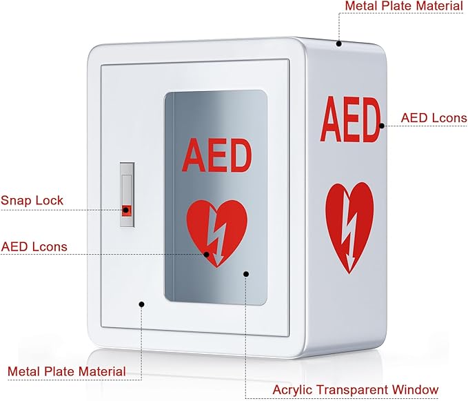 AED Cabinet Wall Mounted, AED Defibrillator Storage Cabinet with Snap Lock, Transparent Window fits for Home, Office, Hospital and Public Places, 14 x 7.8 x 15.7 Inch