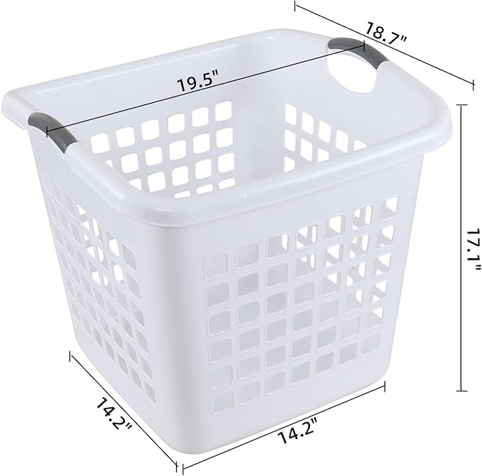 4 Packs 66 L Large Plastic Laundry Basket with Handle, 2 Bushel Plastic Laundry Hamper, Clothes Basket, White