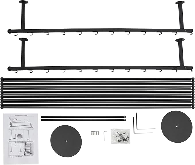 12 Layers Black Wall Display Stand Wrapping Paper Ribbon Organizer Holder Storage Scarf Tie Belt Towel Spool Sewing Tool Hijab Metal Shelving for Home, Retail Stores, Flower Shop,Studio-120cm