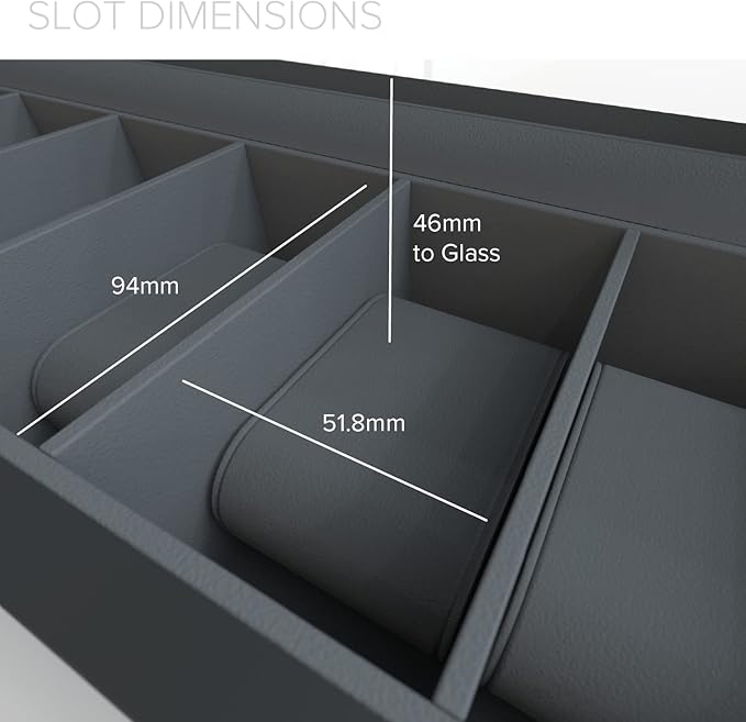 CASE ELEGANCE Two-Toned Pine and Black Base with Modern Aluminum Handle 6-Slot Watch Box with Real Glass