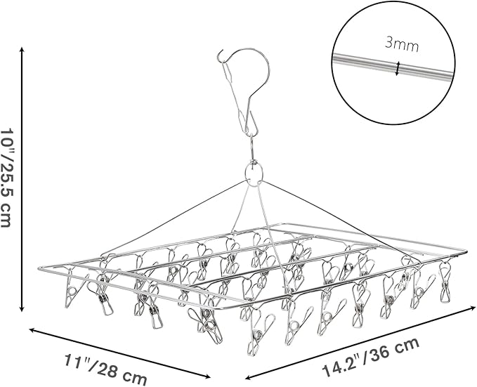 Tosnail 4 Pack Stainless Steel Clip and Drip Hangers with 30 Clips, Clothes Drying Rack Laundry Accessories