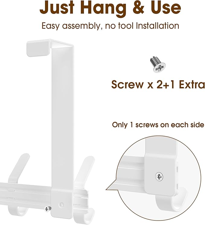 Over The Door Hooks Hanger with 7" Arms for Hanging Heavy Coats, Towel, J7U, Perfectly Fits US Standard 1 3/8-inch Doors, Towel Rack Bathroom Organizer Holder, Rustproof, White