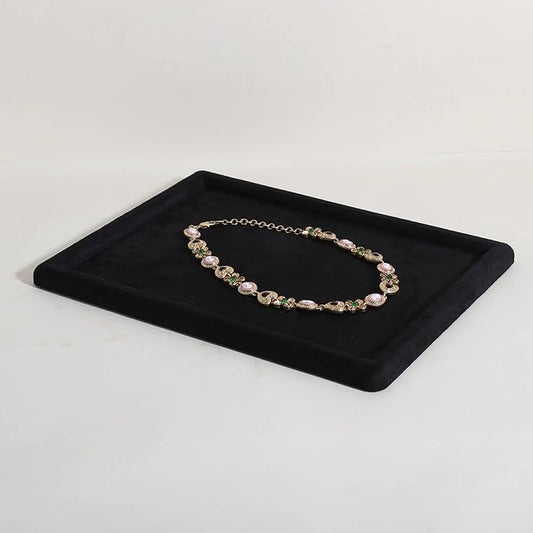 Rectangle Jewelry storage organizer plate, Velvet Jewerly display tray, Empty showcase tray for Necklace Bracelet Ring Earring【Black-Medium, 11.8 x 8.7 in 】