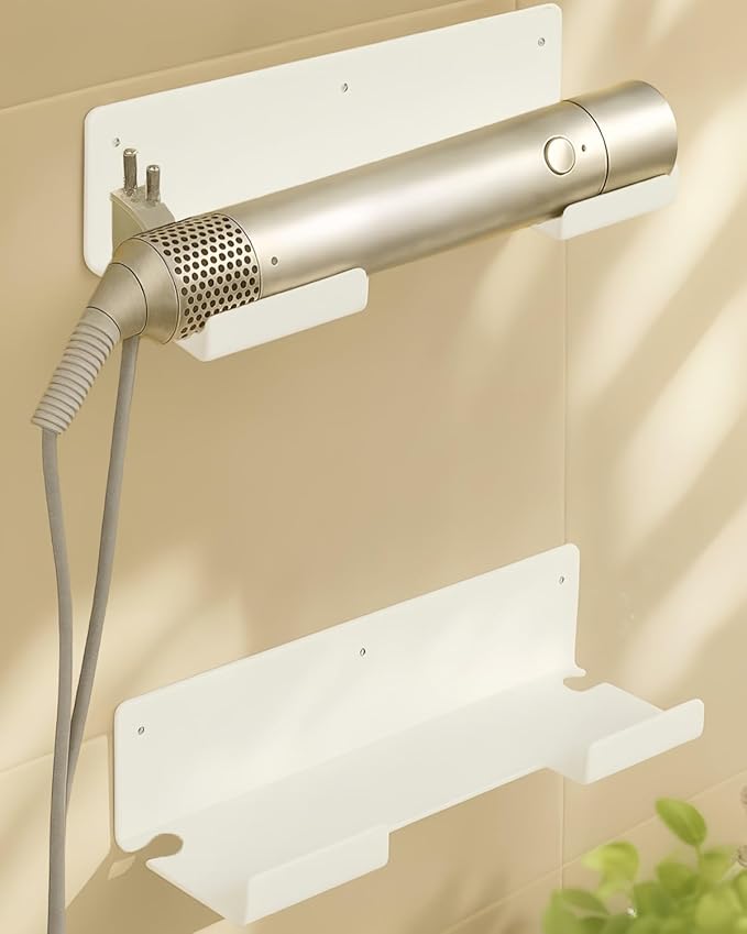 Straightener Holder, 2-Pack Stainless Steel Hair Tool Organizer, Hair Dryer Holder Wall Mount for, Adhesive Curling Iron holder, Straightener Storage for Bathroom White
