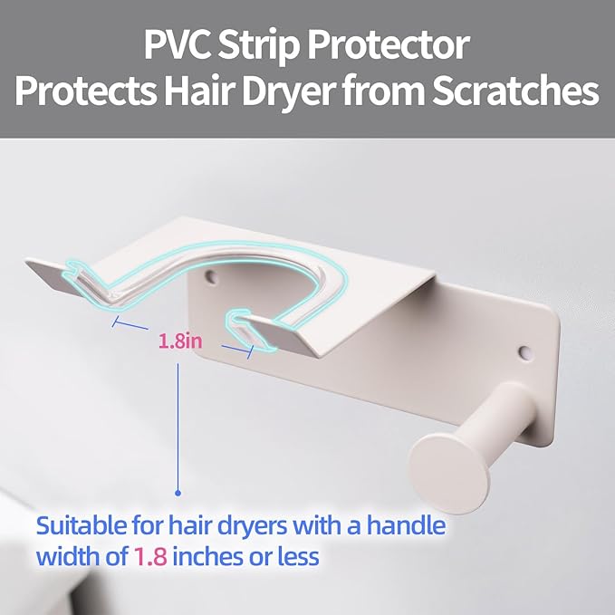 Hair Dryer Holder, HairDryer Holder Wall Mounted, Self Adhesive Blow Dryer Holder, Stainless Steel Hair Dryer Holder, Hairdryer Holder for Bathroom White