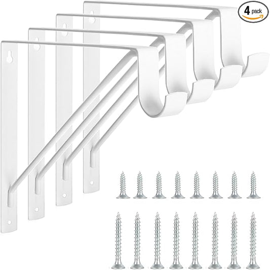 4 Pack Heavy Duty Closet Shelf & Rod Brackets, Wall Mounted Closet Shelf Brackets, 11 x 10.2 Inch Closet Shelf Brackets with Rod Support, White
