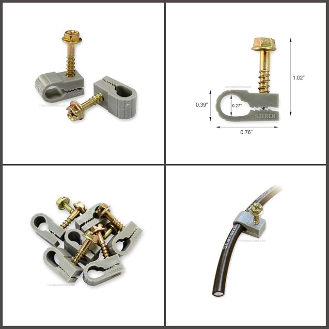 STEREN Coaxial Cable Clips - Cable Holder - Wire Clips - Siding Clips for Hanging - Cord Holder for Desk - Cable Clamps (Gray, 100 Count - Single Screw)