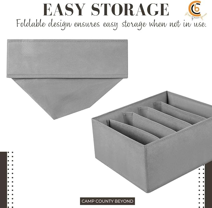 Foldable Wardrobe Clothes Organizer Storage Boxes - Set with 5 Grids- Fabric Shelf Dividers, Small Size Organizer with PPE Sheets, Stackable Clothing Box for Jeans,Pants, Sweaters,T-Shirts (Pack of 4)