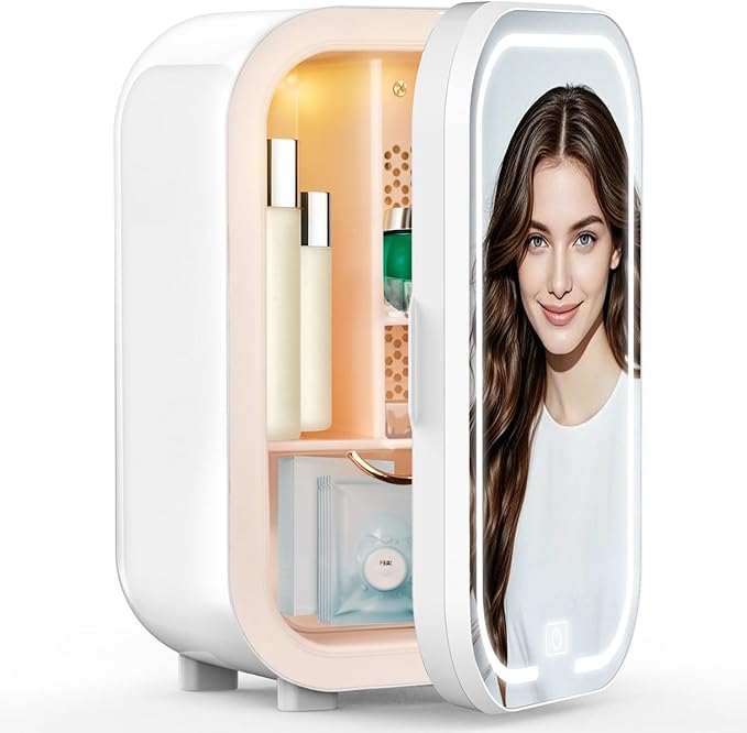 22L Mini Skincare Fridge, Beauty Fridge for Cosmetic Storage, 44°F Intelligent Temperature Control, Personal Small Makeup Refrigerator for Bedroom, Dorm (22L-Mirror, Classic White)