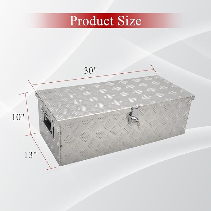 30''Inch Aluminum Truck Tool Box Truck Bed Toolbox Trailer Chest Box Storage Organizer Waterproof Square Storage Organizer w/Side Handle Lock&Keys Silver(‎30" Lx13'' Wx10'' H)