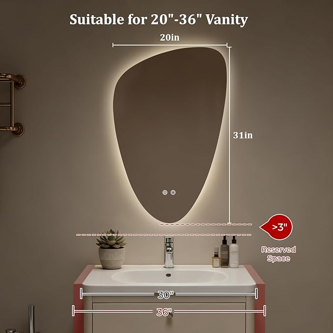 WallBeyond LED Bathroom Mirror with Lights, 20 x 31 Inch Led Bathroom Vanity Mirror for Wall, Anti Fog Mirror for Bathroom, 3 Colors and Dimmable Light