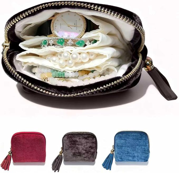 Travel Jewelry Case Organizer for Women Portable Jewelry Box with Zipper Pouches for Rings Necklaces Earrings Bracelets Compact Jewelry Storage for Travel Gift Daily Use (Charcoal Gray)