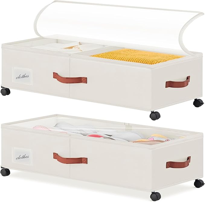 Under Bed Storage Containers with Wheels 9.5 inches Higher Under Bed Storage XXXL Underbed Shoes Blankets Clothes Storage Organizer 2 Pack Under the Bed Storage for College Dorms Bedroom Nursery Rooms