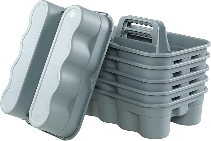 6-Pack Plastic Cleaning Storage Caddy, Cleaning Supply Carry Caddy, Gray