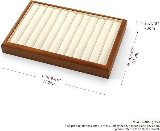 Solid Wood Jewelry Ring Display Tray Jewelry Drawer Organizer Showcase Display Organizer Tray for Rings Stud Earrings(Beige)