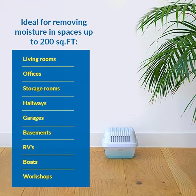 HUMYDRY Moisture Absorber Dehumidifier for Home, Smart Pack of 2 Dehumidifiers of 15.9oz with 4 Refills, No Electricity, Reusable Moisture Absorbers for Bedroom, Kitchen, Safes, RV, Boat, Basements