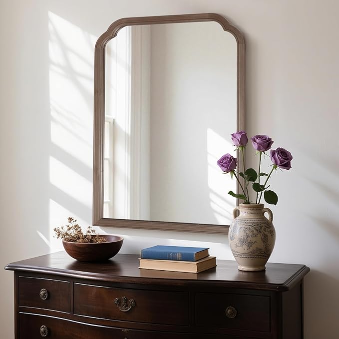 HOMECOOKIN Wood Bathroom Mirrors for Wall Mounted, 30" x 40" Rustic Wood Frame Wall Mirrors Decorative for Living Room or Bedroom Vanity Mirror (Walnut) B
