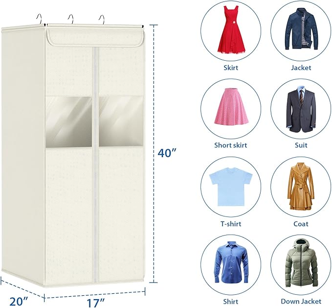 Zilink Garment Storage Bags for Hanging Clothes 40" Suit Garment Bag with Clear Window Space Saving Hanging Garment Bags for Suits, Shirts, Short Skirts, Beige