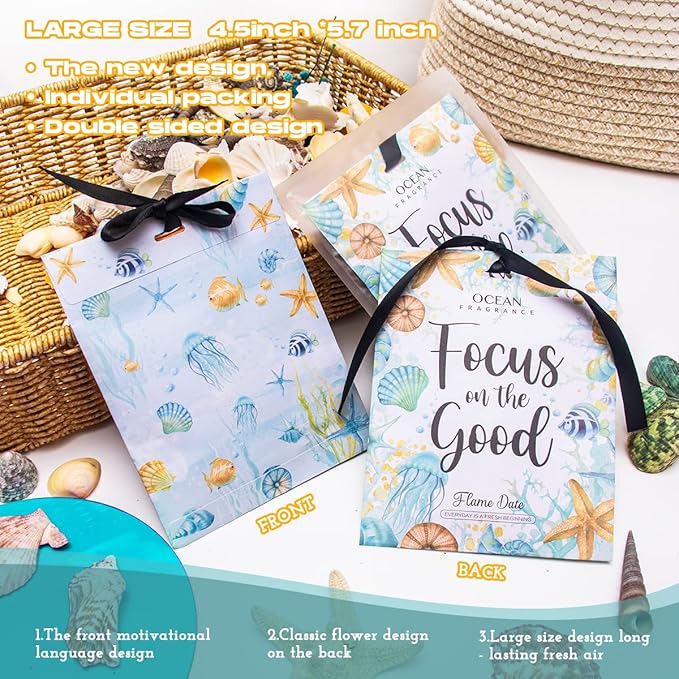 6 Pack Inspirational Scented Sachets - Valentines Day Girlfriend Gifts for Wife | Natural Moth Repellent for Closets, Air Freshener for Home | Shoe & Car Deodorizer for Drawer (Ocean, Linen, Freesia)