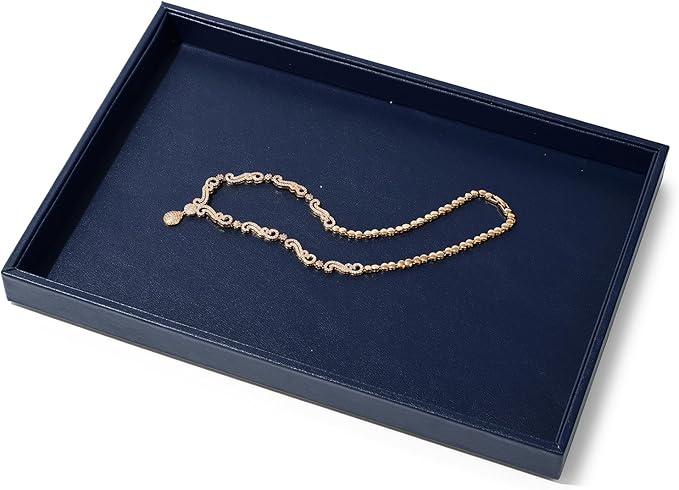 Blue Leather Jewelry Tray Jewelry Display Tray Stackable Jewelry Drawer Organizer Tray Necklace Bracelet Holder Tray for Necklace Bracelets Watches Storage(Blue)