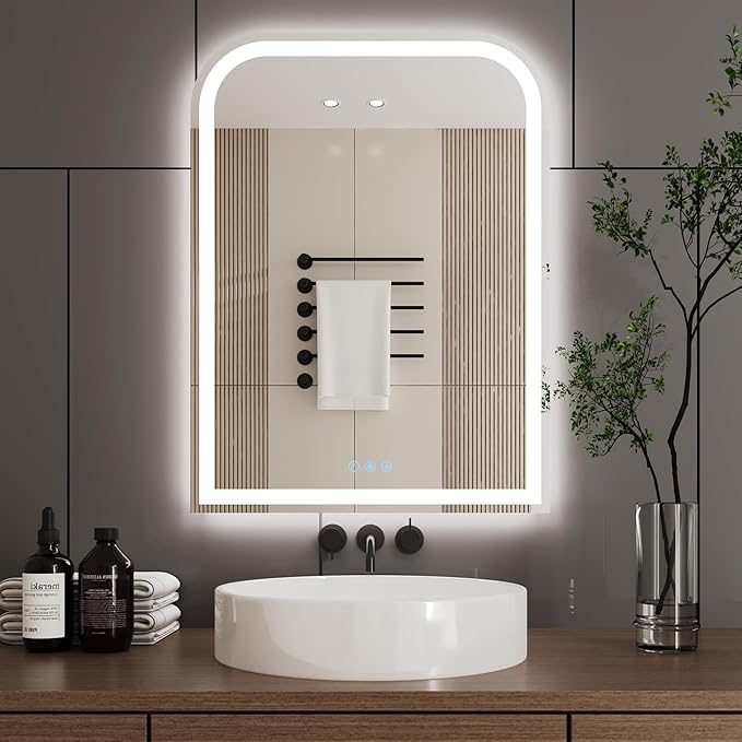 Vanity Mirror with Lights 24x32 inch,Digital Mirror Mirror LED,Anti-Fog,Dimmable & 3 Color Temperature,UL Listed