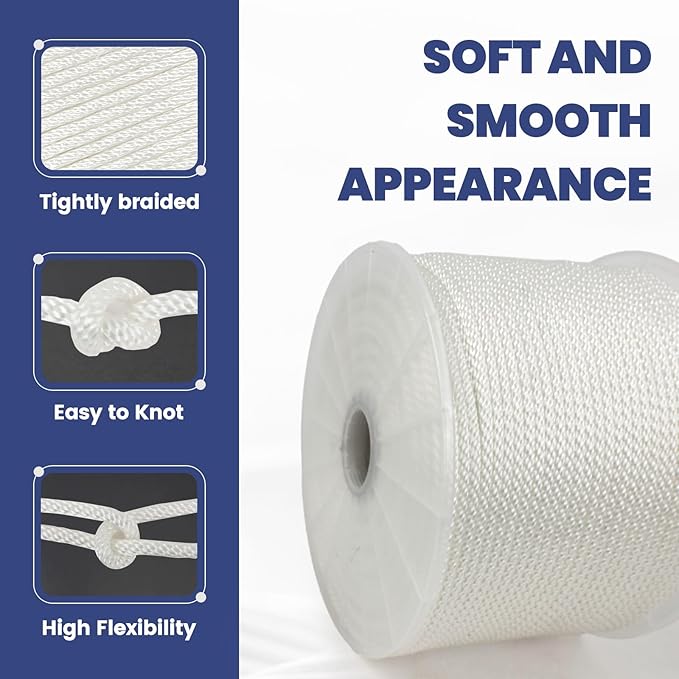 MERIANE Nylon Rope 500 Ft 1/4 Inch – Multipurpose Tightly Braided Rope – Abrasion & UV Resistant – Ideal Use for Camping, Clothesline, Marine, Flag Line - Solid Utility Rope for Indoor Outdoor