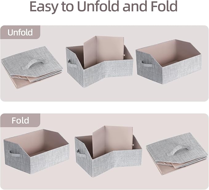 Closet Organizer Bins, Fabric Storage Bins Foldable Storage Box Shelf Baskets Container Trapezoid Storage Bin for Organizing Home Office Shelves Wardrobe RV, 4 Pack, Gray