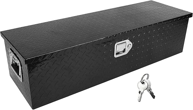confote 39 Inch Aluminum Diamond Plated Tool Box Pick Up Truck Bed RV Trailer Toolbox Waterproof Square Heavy Duty Storage Organizer with Side Handle, Lock and Keys - Black