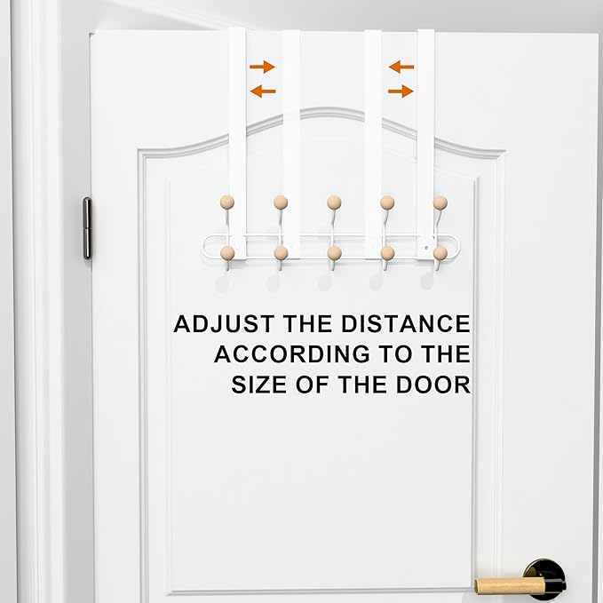 2 Pack Over The Door Hooks(13.8" H) with 10 Wooden Knobs, Over Door Hanger, Heavy Duty No Drill Hanger for Towels, Coats, Hats, Bags in Bathroom, Bedroom, Kitchen, Living Room