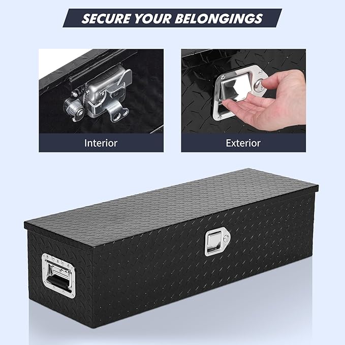 Garvee Aluminum Truck Bed Tool Box, 15 x 15 x 48 in Diamond Plate Tool Box Chest Box Pick Up Truck Bed RV Trailer Toolbox Storage with Side Handle and Lock Keys