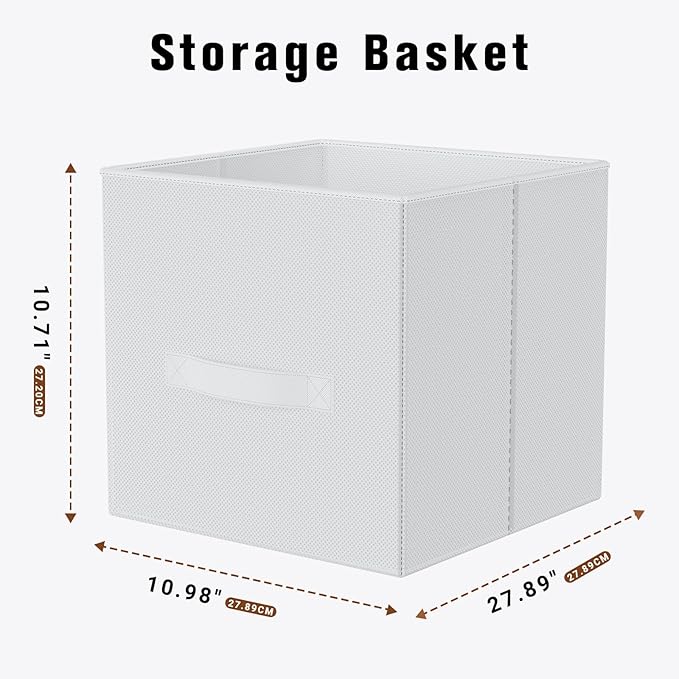 Fabric Storage Bins, Foldable Storage Cubes Baskets with Handle for Organizing, Collapsible Bins Cube Organizer Baskets for Closet, Shelves, Clothes, Towel (White, 3 Pack)