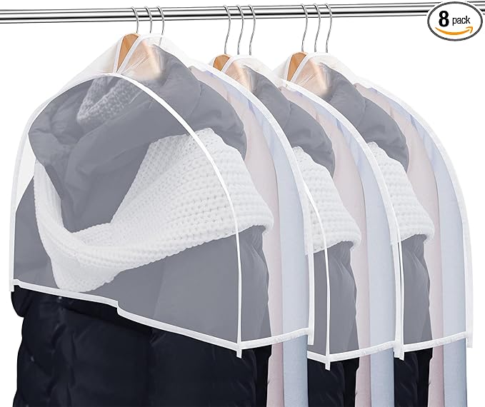 Patelai 8 Pcs 4" Gusseted Plastic Shoulder Covers for Hanging Clothes Coat Covers for Closet Clear Garment Breathable Bag for Jacket Clothing Coat Dress (Semi-transparent)