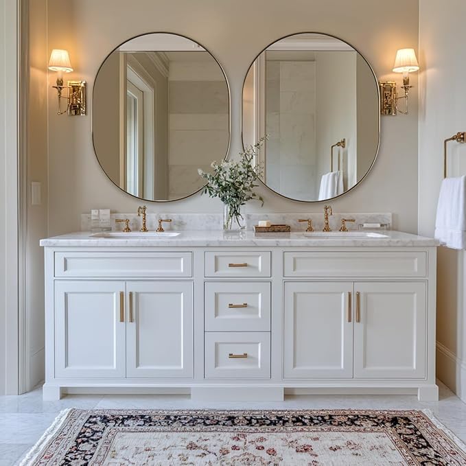 ANDY STAR 30x36'' Gold Oval Mirror, Brass Oval Mirror Pill-Shaped Design in Stainless Steel Metal Frame for Bathroom, Entryway, Living Room, Contemporary 1" Deep Wall Mount Vertical or Horizontal