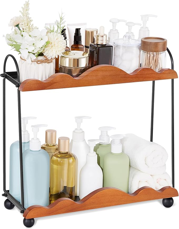 2 Tier Bathroom Countertop Organizer, Vanity Organizer and Storage for Skincare Perfume, Large Capacity Makeup Standing Counter Rack, Wood Counter Shelf for Bathroom Decor/Kitchen/Coffee Bar