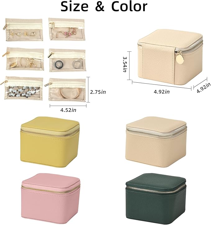 Small Travel Jewelry Box,Travel Jewelry Case with 6pcs Velvet Jewelry Pouches,Portable Jewelry Organizer Travel for Earring Bracelet Ring,Travel Jewelry Case Ideal for Travel & Home Organization