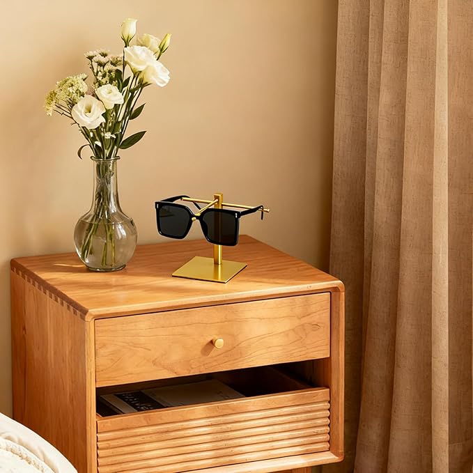 1-Tier Eyeglasses Holder, Titanium Brushed Sunglass Display Stand, Gold Eyeglass Stand, Eyeglass Holder for Nightstand（PATENT PENDING