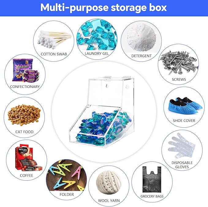 Laundry Pods Container,Acrylic Candy Dispenser Holder with 2 Lids,Dishwasher Pod Holder,Coffee Pod Holder, Laundry Pod Holder for Laundry Room,Kitchen,Home (1 pcs,8.6" L x 7.1" W x 8.6" H)