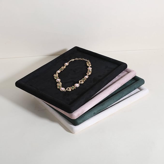 Rectangle Jewelry storage organizer plate, Velvet Jewerly display tray, Empty showcase tray for Necklace Bracelet Ring Earring【Black-Medium, 11.8 x 8.7 in 】