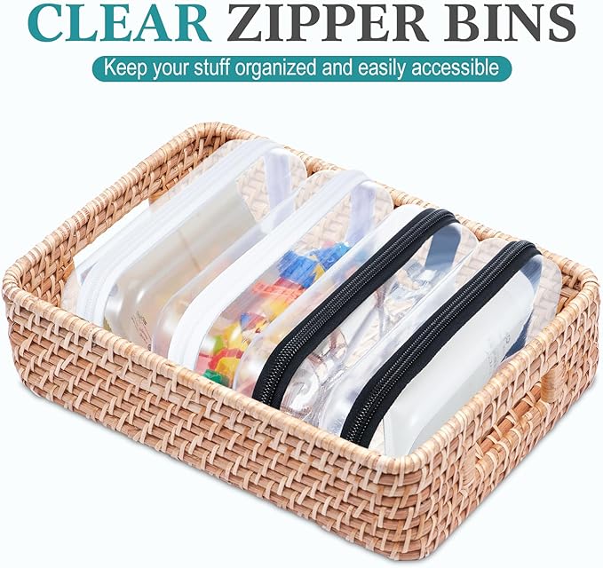Hoolerry 4 Pcs Hard Clear Zipper Case Makeup Bags Plastic Pencil Pouch Transparent Storage Box Containers for Cosmetics, Snacks, Building Blocks, Puzzles(Black and White,7.5 x 3.9 x 2 in)
