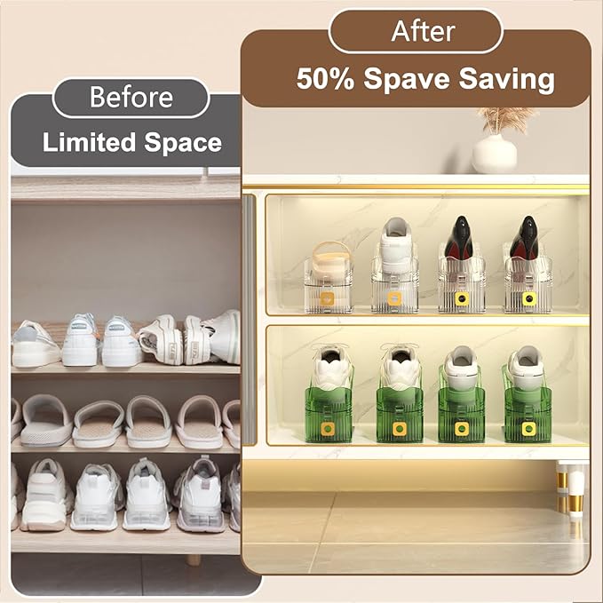 10Pack Shoe Slot Organizers Clear Shoe Stacker Organizer for Closet Shoe Holder Space Saver Rack Storage for Closet (Clear, 10Pack)