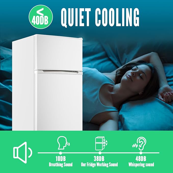WANAI Mini Fridge with Freezer, 3.5 CU.FT Small Refrigerator with 2 Door & 7 Gear Mechanical Control & Side Bottle Rack, LED Light, Ideal for Dorm, Kitchen, Apartment, Office, White