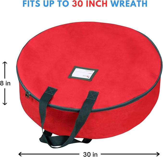 Primode Heavy Duty Wreath Storage Bag 30"- Garland Wreaths Container with Handles - Durable 600D Oxford Polyester Material Xmas Holiday Wreaths Storage Holder 30” (Red)